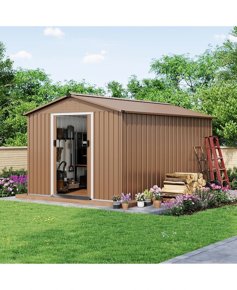 gaomon 8x12 ft Metal Outdoor Storage Shed, Galvanized Steel Metal Lockable Garden Shed with Sloping Roof, Ventilation and Weatherproof