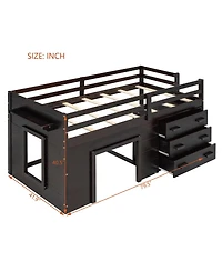 Streamdale Furniture Loft Bed with Cabinet and Shelf