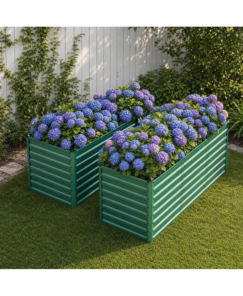 Streamdale Furniture 2-Pack 93.7''x31.5''x32.3'' Ergonomic Raised Metal Garden Bed with 8 Reinforcing Rods