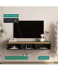 Streamdale Furniture High-Gloss Wall-Mounted Tv Cabinet with Led Lights and Power Outlet