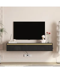 Streamdale Furniture High-Gloss Wall-Mounted Tv Cabinet with Led Lights and Power Outlet