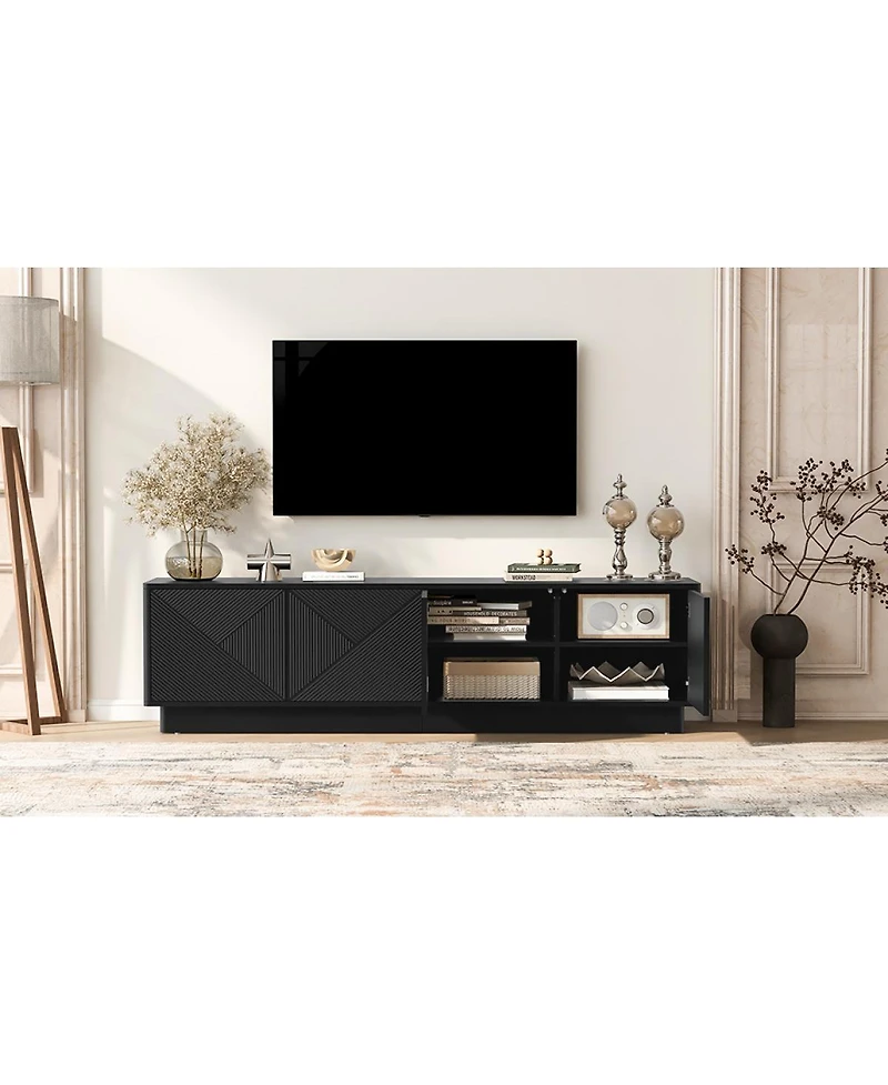 Streamdale Furniture Stylish 4-Door Wave Design Cabinet with Adjustable Shelves and Led Accent