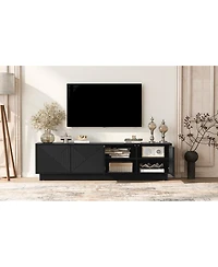 Streamdale Furniture Stylish 4-Door Wave Design Cabinet with Adjustable Shelves and Led Accent