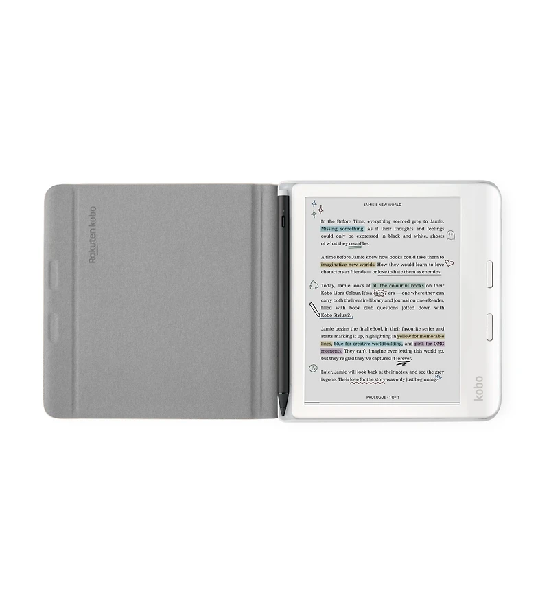 Kobo Libra Colour eReader with Sand Notebook SleepCover Case, Stylus and Ac Bundle