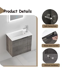 Sillysis 22 Inch Wall Mounted Bathroom Vanity with Ceramic Sink, Soft Close Door, Modern Floating Cabinet