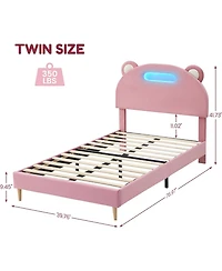 gaomon Twin Bed Frame with Led Lights and Headboard, Upholstered Platform, 2 Pack