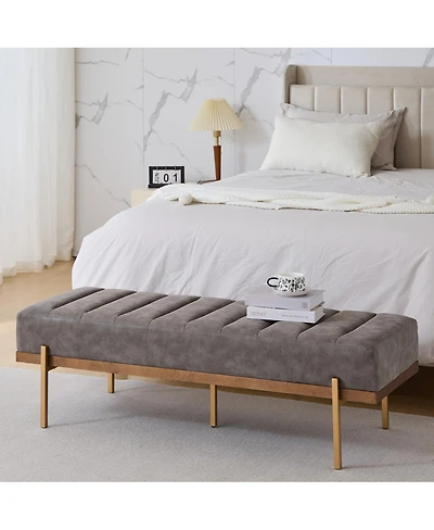 Streamdale Furniture Upholstered Channel Tufted Ottoman Bench Seat with Gold Legs