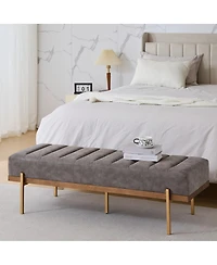 Streamdale Furniture Upholstered Channel Tufted Ottoman Bench Seat with Gold Legs