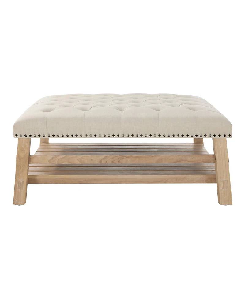 Streamdale Furniture 41.5'' Tufted Square Ottoman Coffee Table with Storage Shelf and Nailhead Trim