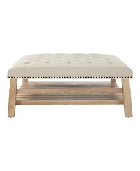 Streamdale Furniture 41.5'' Tufted Square Ottoman Coffee Table with Storage Shelf and Nailhead Trim