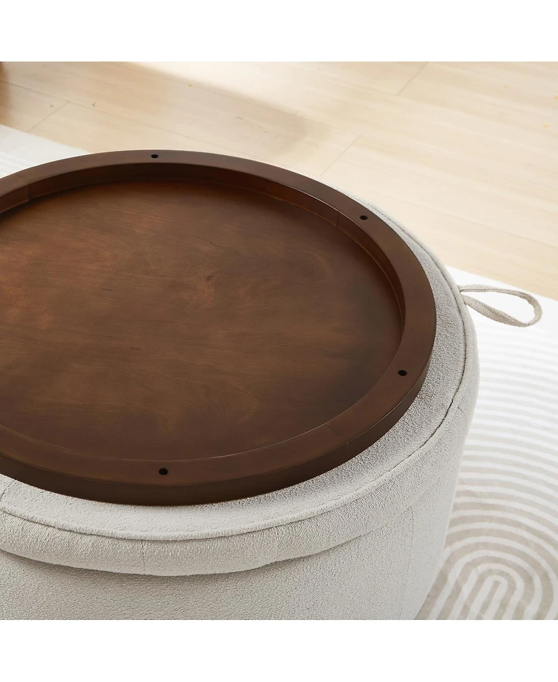 Streamdale Furniture Round Boucle Storage Ottoman with Reversible Lid