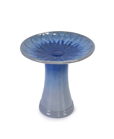 Clihome 17 Inch Ceramic Bird Bath for Outside, Elegant Tall Outdoor Bird Bath for Outdoors with floral Pattern