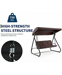 gaomon 3-Seat Outdoor Patio Swing with Adjustable Canopy, Convertible Swing Bed with Stand, Glider Swing with Cup Holders