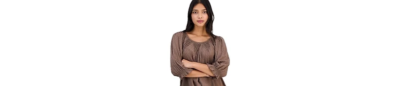 Democracy Petite Scoop Neck Elbow-Sleeve Blouse