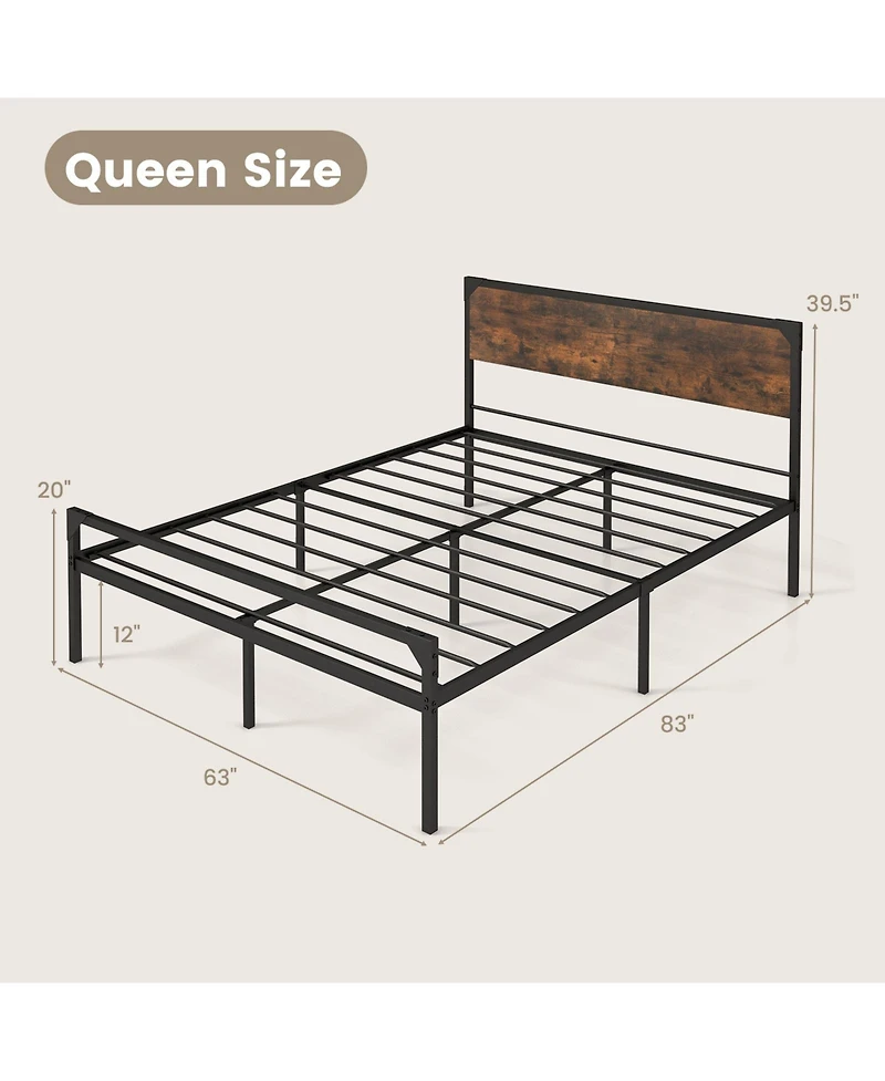 Gouun Platform Queen Size Bed with Headboard and Footboard