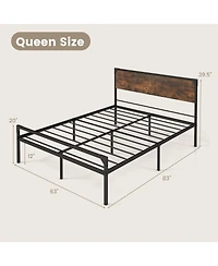 Gouun Platform Queen Size Bed with Headboard and Footboard