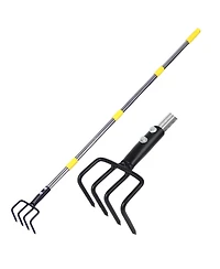 Xdovet Garden Hand Tiller Cultivator 4-Tine Adjustable Long Handle Heavy Duty Weeding Tool Raised Beds soil Loosener Flower Vegetable Gardens