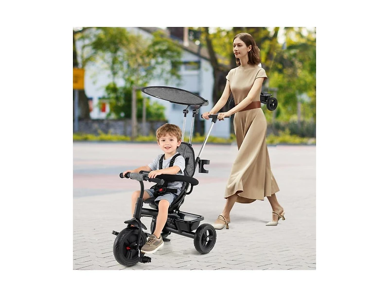 Slickblue Foldable 7-in-1 Baby Tricycle Stroller with Adjustable Canopy