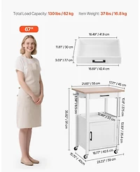 Volenca 18x23" Kitchen Island Cart with Single Door Cabinet, Drawer, Towel Rack, Hooks, Swivel Wheels