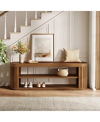 Entryway Bench with 2-Tier Shoe Shelf and Bedroom Footrest
