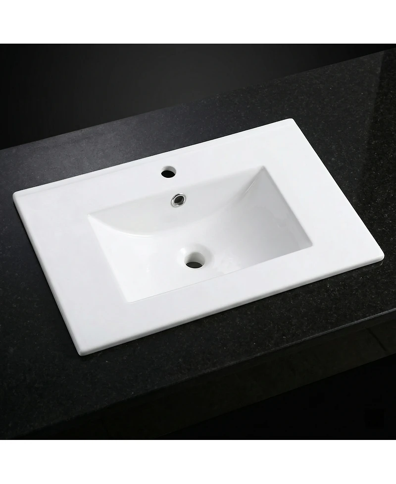 Midola Ceramic Bathroom Vanity Sink Top with Single Hole, Drop in Bathroom Vessel Sink Bowl Rectangle for Bathroom