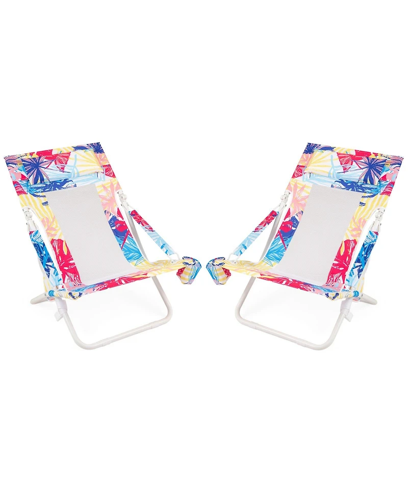 Sugift Folding Low Beach Chair Set of 2 Patio Sling Chairs with Padded Head Pillow