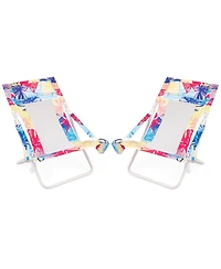 Sugift Folding Low Beach Chair Set of 2 Patio Sling Chairs with Padded Head Pillow