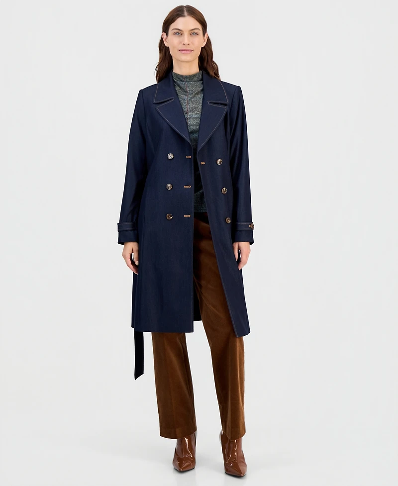 Tahari Asl Women's Denim Trench Coat