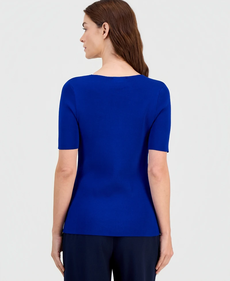 Tahari Asl Women's Short-Sleeve Scoop-Neck Sweater