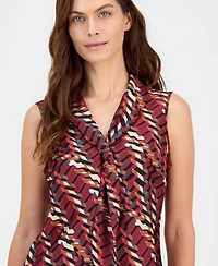 Tahari Asl Petites Sailor Tie Sleeveless V-Neck Geometric Blouse