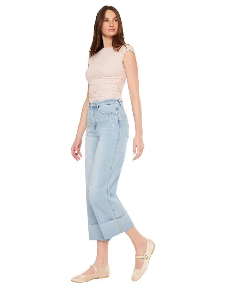KanCan Women's Sully 90's Crop Wide-Leg Jeans