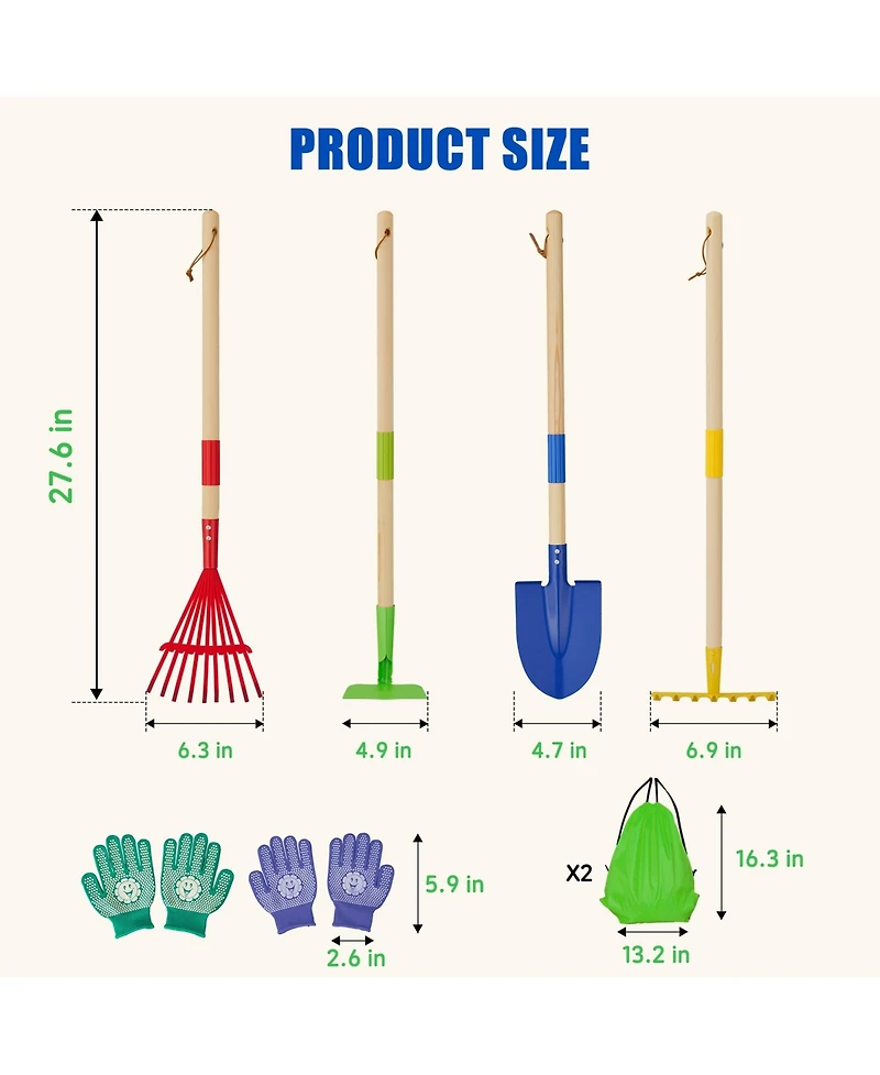 Xdovet Garden Tool Set Shovel Rake Hoe Gloves Storage Bags Wooden Yard Care Kit