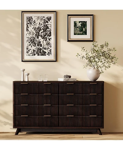 homfan Fluted 8 Drawer Dresser with Curved Profile and Metal Handles for Bedroom, Living Room, Hallway, Closet
