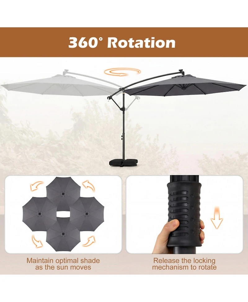 Sugift 10 Ft Solar Led Offset Cantilever Patio Hanging Outdoor Market Umbrella