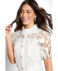 Coast Women's Lace Detail Short Sleeve Collared Shirt