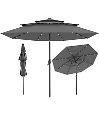Sugift 10 Feet Solar Patio Umbrella with 32 Led Lights 3-Tier Vented Top