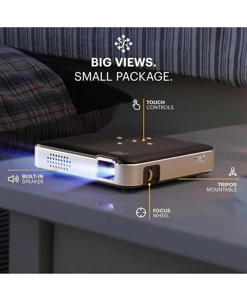 Kodak Luma 150 Pico Projector, Rechargeable Ultra Mini Projector with Overhead Tripod & Case