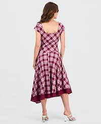 And Now This Petite Plaid Asymmetrical Short-Sleeve Maxi Dress, Macy's Exclusive