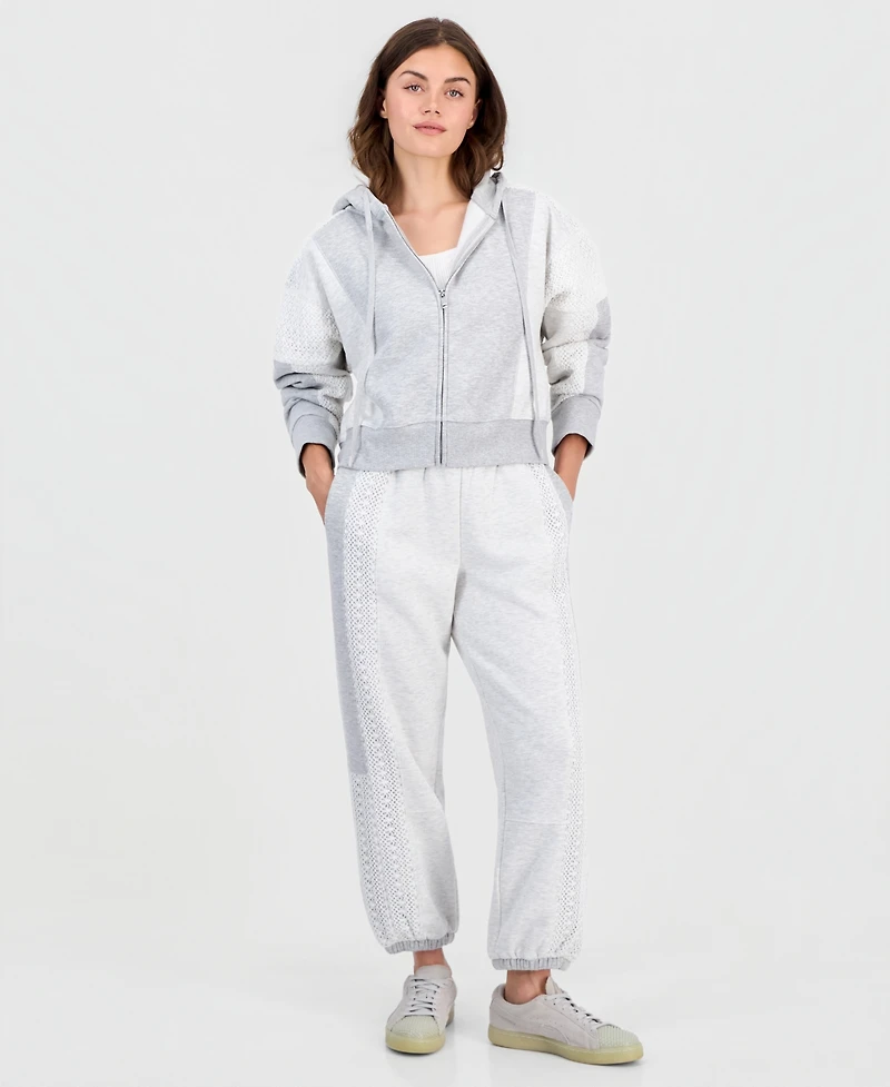 And Now This Petite Crochet-Trim Zip-Front Hoodie, Macy's Exclusive