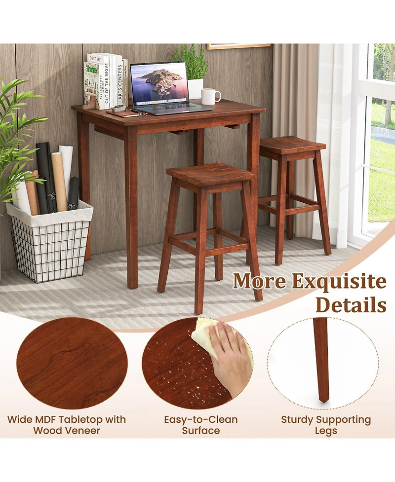 Sugift 3-Piece Bar Table Set with Pub Table and 2 Saddle Stools
