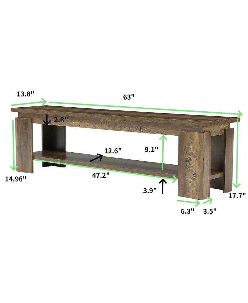 Tribesigns 63 Inch Entryway Bench With Storage Shelf, Farmhouse Wooden Shoe Bench For Hallway, Mudroom, Bedroom