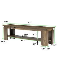 Tribesigns 63 Inch Entryway Bench With Storage Shelf, Farmhouse Wooden Shoe Bench For Hallway, Mudroom, Bedroom