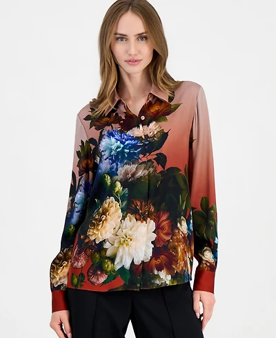 Elie Tahari Women's Shae Long-Sleeve Button-Down Floral-Print Blouse