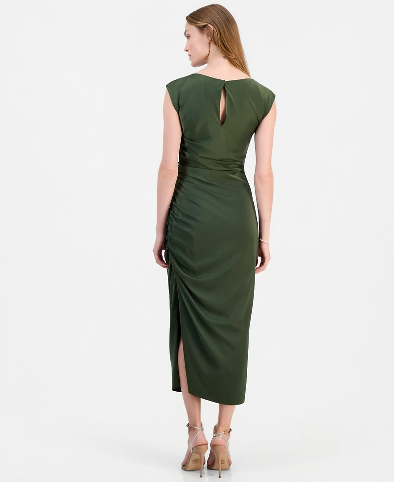 Lulus Women's Felicity Ruched Satin Side Slit Midi Dress