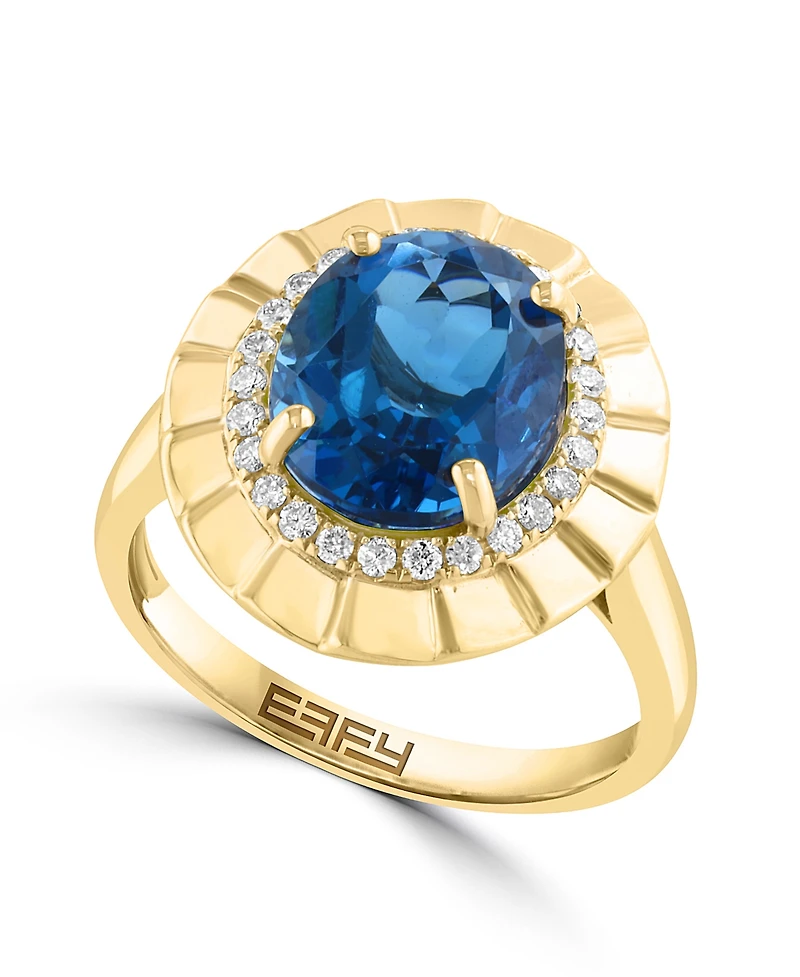 Effy Collection London Blue Topaz (5 ct. t.w.) & Diamond (1/5 ct. t.w.) Ring in 14k Gold over Sterling Silver