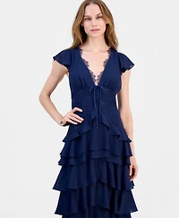 Lulus Women's Sai V-Neck Short-Sleeve Tiered Midi Dress