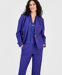 Kasper Womens Notch Collar Blazer Tie Neck Sleeveless Blouse Audrey Pull On Straight Leg Pants