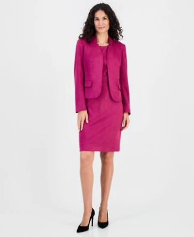 Kasper Womens Faux Suede Collared Open Front Blazer Sleeveless Sheath Dress