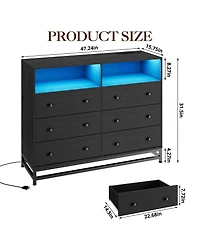 homfan 6-Drawer Storage Dresser with App Control Led Lights, Multi-Port Charging Station, Waterproof Engineered Wood Chest Easy Assembly