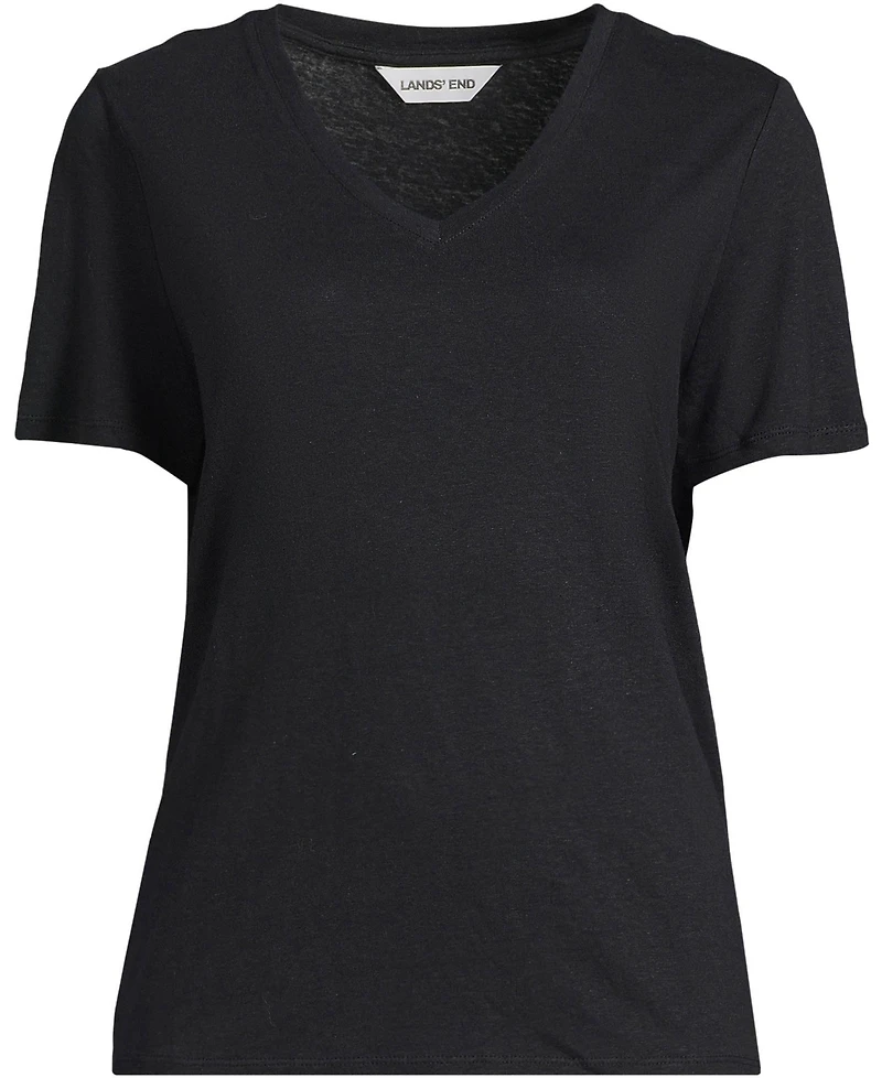 Lands' End Plus Short Sleeve Linen Blend V-Neck Tee